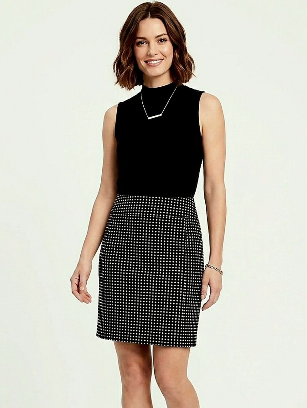 LOFT Classic Black & White Polka Dot Tailored Mini Skirt Sz 8 Capsule Wardrobe